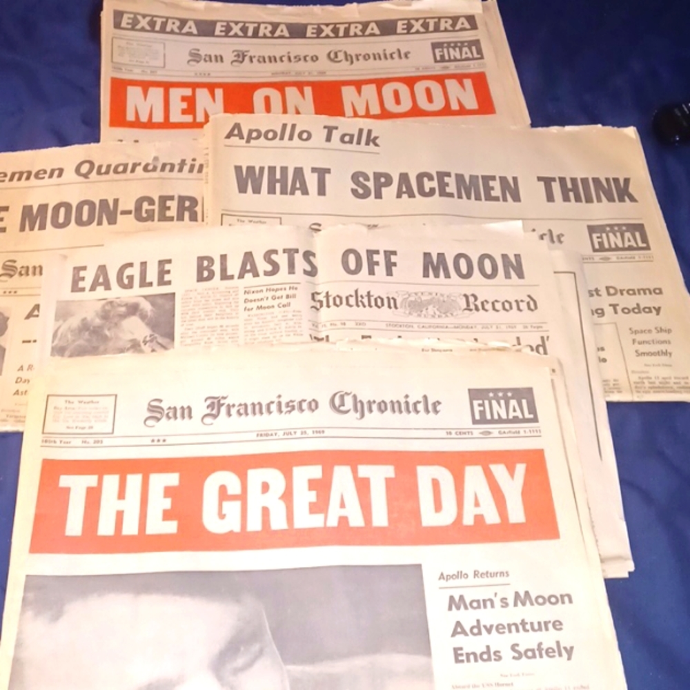 1969 Original Newspapers of Man Landing on Moon